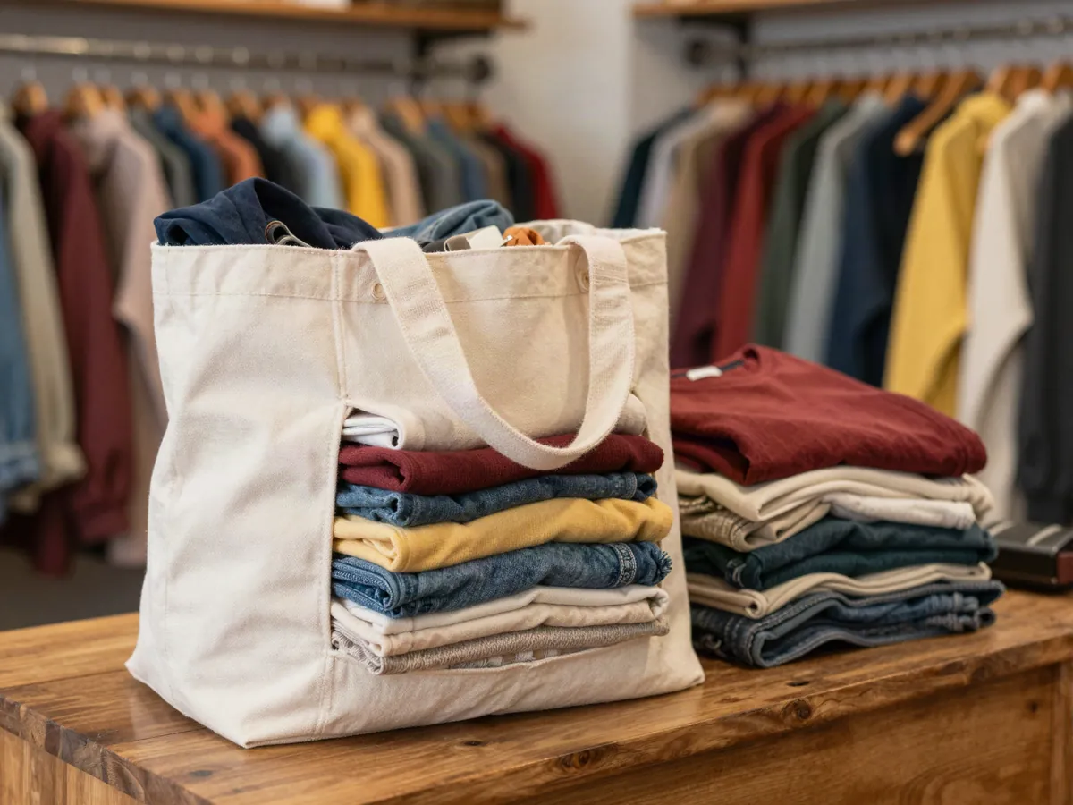 Bolsa con ropa doblada lista para dejar en consignación